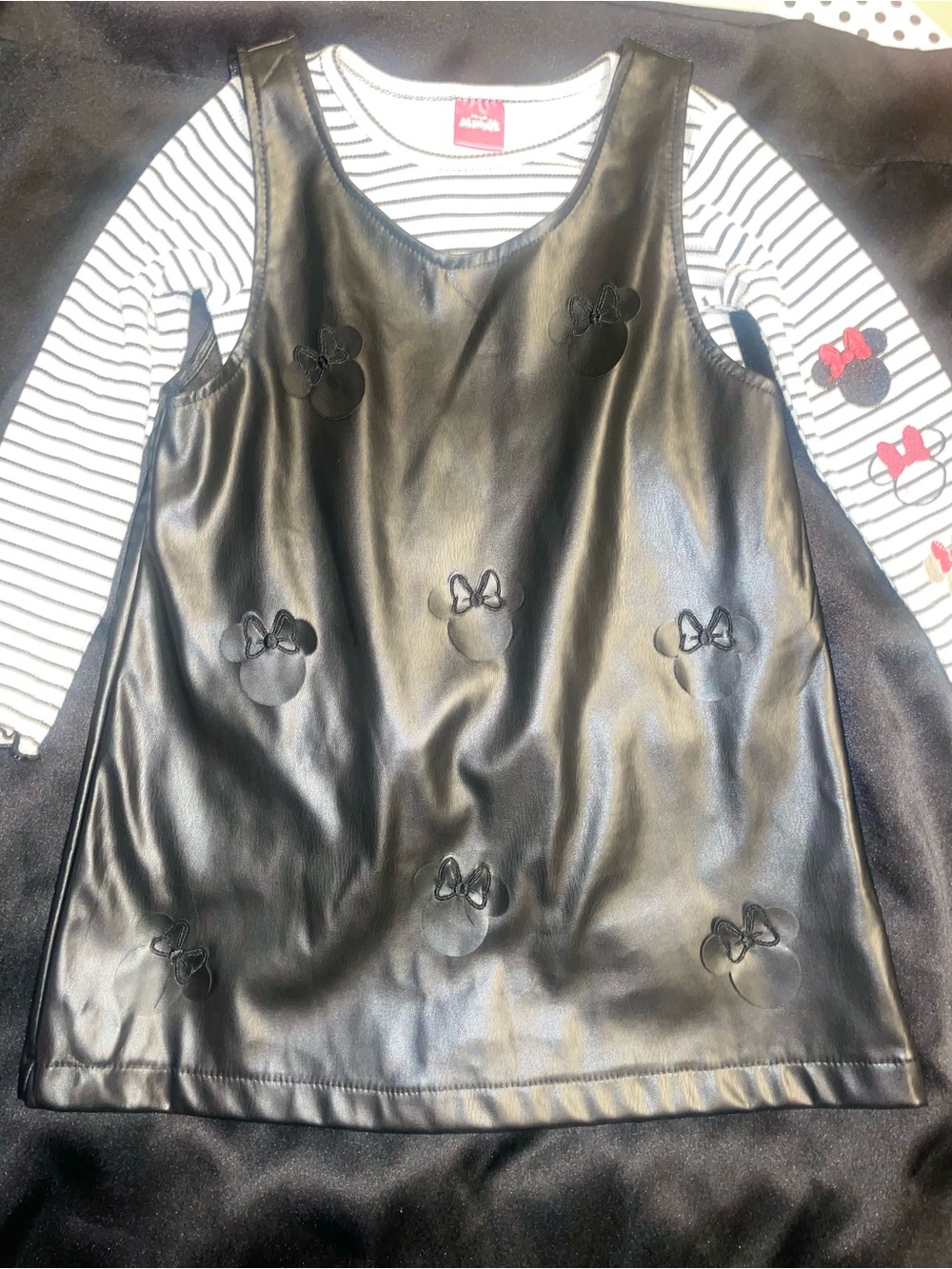 Disney Black Faux Leather Minnie Pinafore Tunic Set